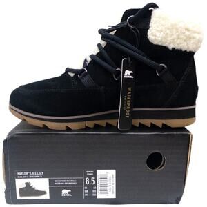 Sorel Harlow Lace Cozy Winter Snow Boots Black Suede  Women's size 8.5